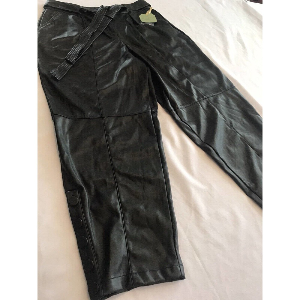 Ryegrass Black Faux Leather Tie Front Pants Button Ankle Womens Sz 10 Wide Taper - Picture 4 of 14